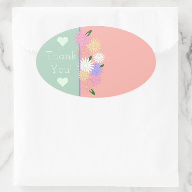 Farbenfrohe Blumenpfirsichgrün, individueller Dank Ovaler Aufkleber (Tasche)
