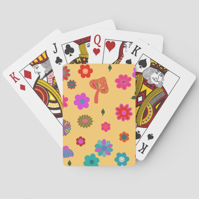 Farbenfrohe Blumenpilze Spielkarten (Rückseite)