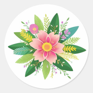 Farbenfrohe Blumenrege Runder Aufkleber