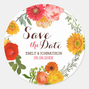 Farbenfrohe Blumenreste Save the Date Runder Aufkleber