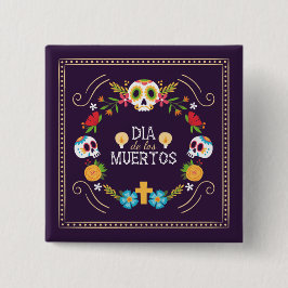 Farbenfrohe Blumenschädel Dia de Muertos | Button