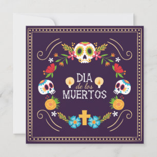Farbenfrohe Blumenschädel Dia de Muertos   Einladu Einladung