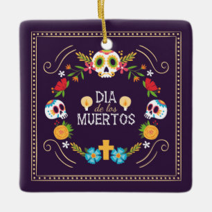 Farbenfrohe Blumenschädel Dia de Muertos   Keramik Keramikornament