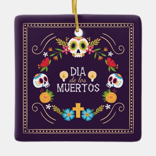 Farbenfrohe Blumenschädel Dia de Muertos | Keramik Keramikornament (Vorderseite)