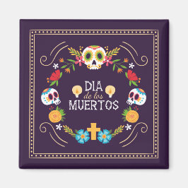 Farbenfrohe Blumenschädel Dia de Muertos | Magnet
