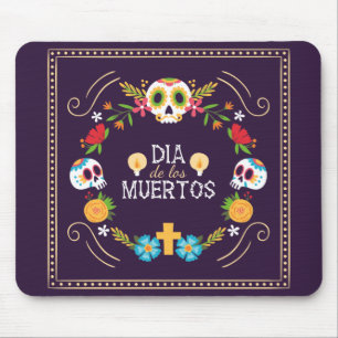 Farbenfrohe Blumenschädel Dia de Muertos   Mousepa Mousepad