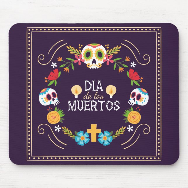 Farbenfrohe Blumenschädel Dia de Muertos | Mousepa Mousepad (Vorne)