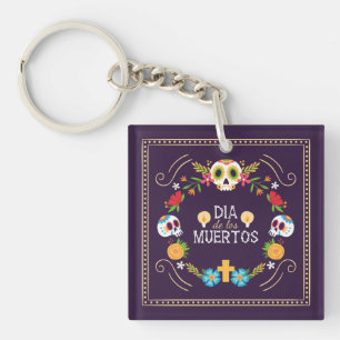 Farbenfrohe Blumenschädel Dia de Muertos Schlüss Schlüsselanhänger
