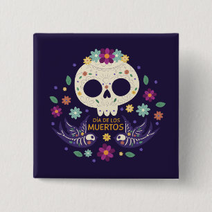 Farbenfrohe Blumenschäume Dia de Muertos   Button