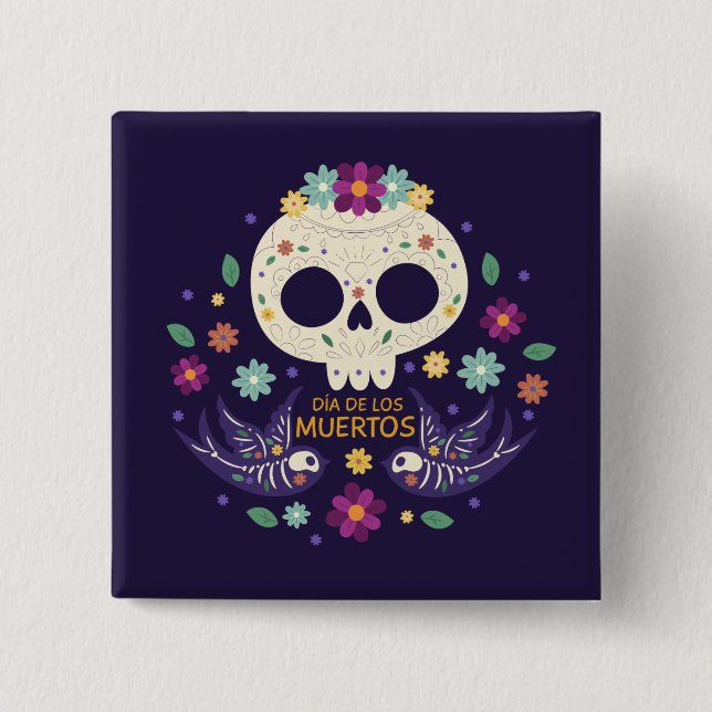 Farbenfrohe Blumenschäume Dia de Muertos | Button (Vorderseite)