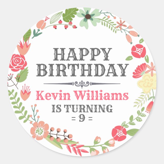 Farbenfrohe Blumenschreie Glückwunsch zum Geburtst Runder Aufkleber (Vorderseite)