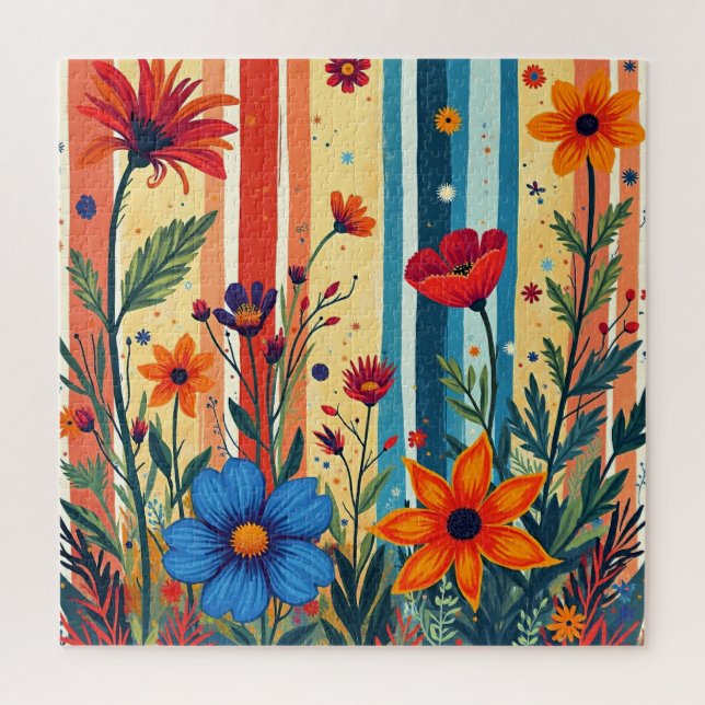 Farbenfrohe Blumenstreifen Regenbogen Design Puzzle (Vertikal)