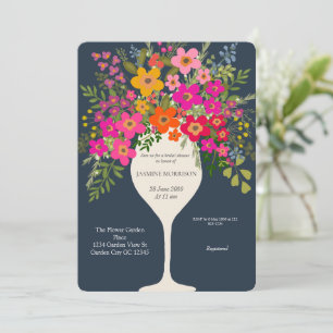 Farbenfrohe Blumenweine Brautparty Einladung