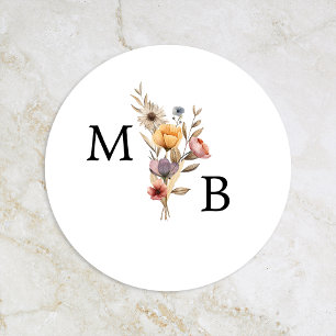 Farbenfrohe Blumenzange Monogram-Umschlag Aufklebe Runder Aufkleber