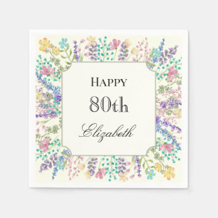 Farbenfrohe Blumige 80. Geburtstagsserviette Serviette