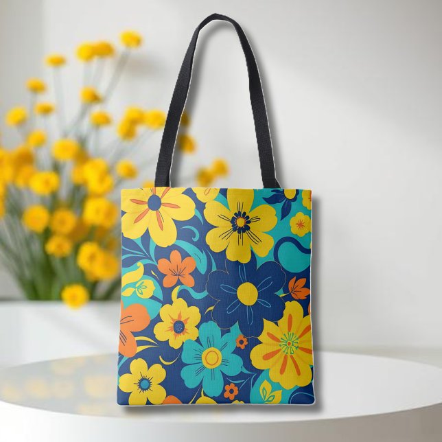 Farbenfrohe, blutdrucksenkende Blume im Dopamin-St (Colorful Rush Blooms-Dopamine Style-Tote Bag)