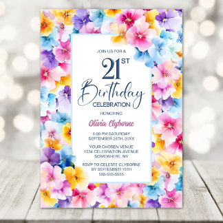 Farbenfrohe Blüte 21. Geburtstag Party Einladung