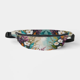 Farbenfrohe Blüte auf Aquamarinem blauen Beige Bauchtasche