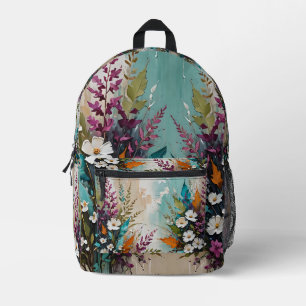 Farbenfrohe Blüte auf Aquamarinem blauen Beige Bedruckter Rucksack