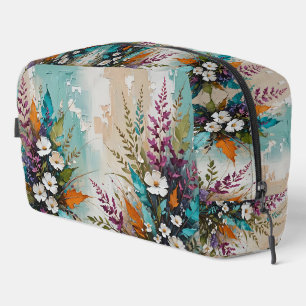 Farbenfrohe Blüte auf Aquamarinem blauen Beige Waschbeutel