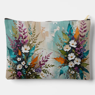 Farbenfrohe Blüte auf Aquamarinem blauen Beige Zubehörtasche