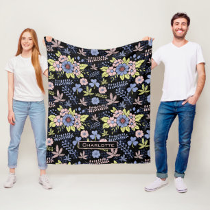 Farbenfrohe Blüte Blumenmuster nahtlos mit Namen Fleecedecke
