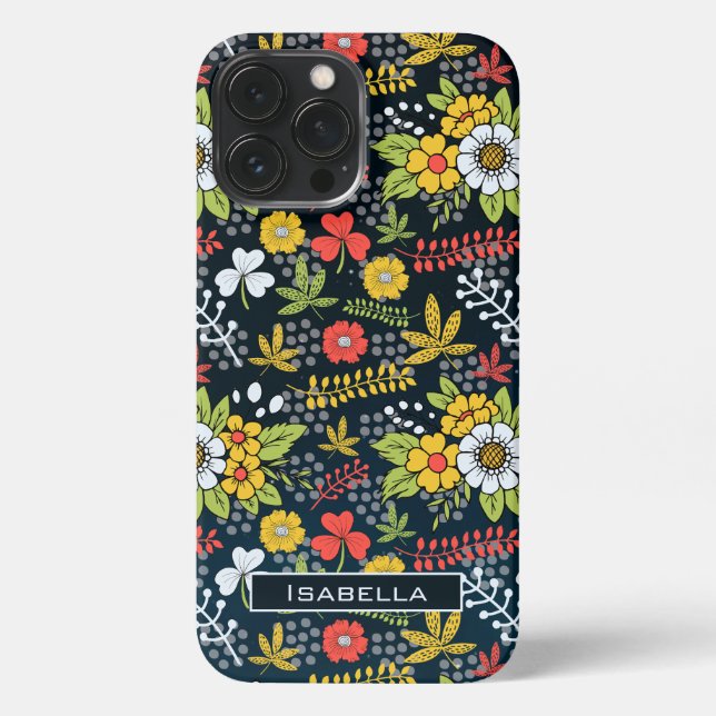 Farbenfrohe Blüte Blumenmuster personalisierter Na iPhone Hülle (Rückseite)