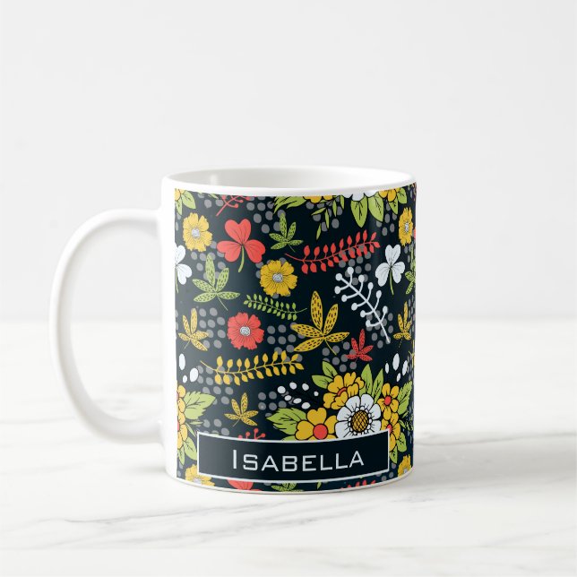 Farbenfrohe Blüte Blumenmuster personalisierter Na Kaffeetasse (Links)
