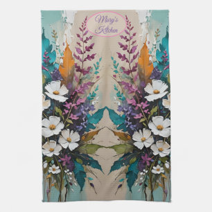 Farbenfrohe Blüte in Aquamarinem blauen Beige *PER Geschirrtuch