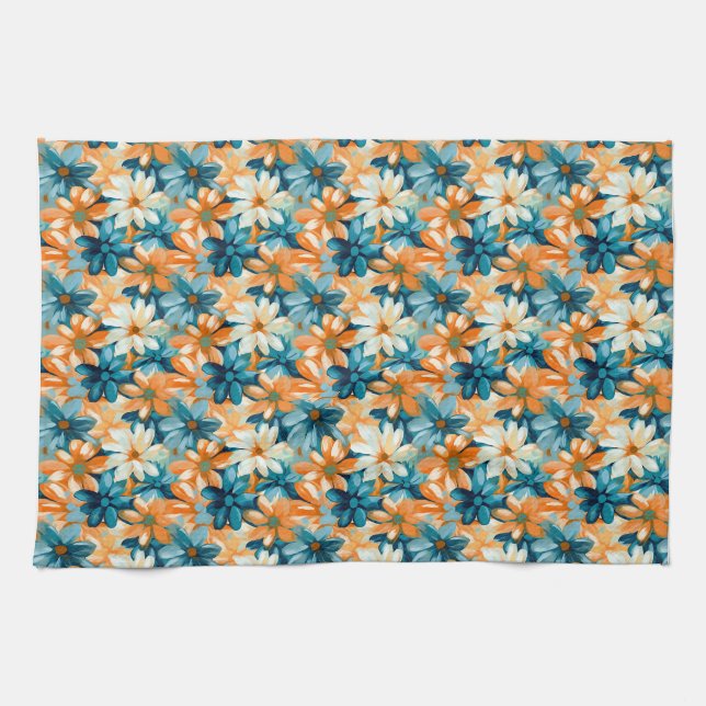 Farbenfrohe Blüte mit blau, orange und gelber Strö Geschirrtuch (Horizontal)