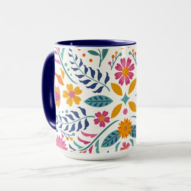 Farbenfrohe Blüte Moderne botanische Blume Tasse (Vorderseite Links)