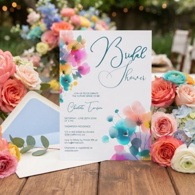 Farbenfrohe Blüten Bridal Bash Einladung (Von Creator hochgeladen)