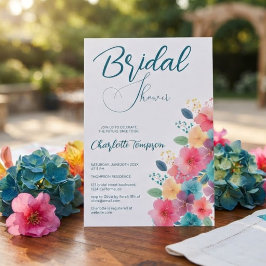 Farbenfrohe Blüten Bridal Bash Einladung