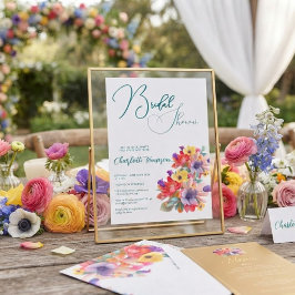 Farbenfrohe Blüten Bridal Bash Einladung