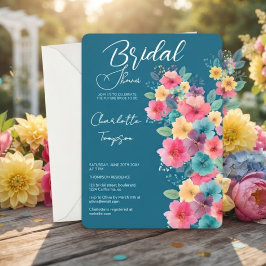 Farbenfrohe Blüten Bridal Bash Einladung