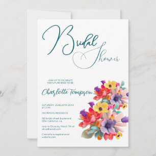 Farbenfrohe Blüten Bridal Bash Einladung