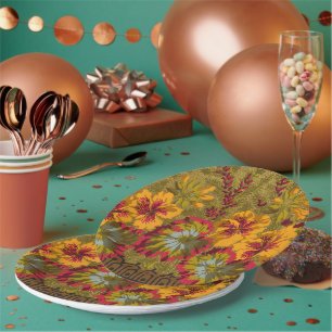 Farbenfrohe Blüten-Kapuzinerkresse-Beeren-Partyart Pappteller