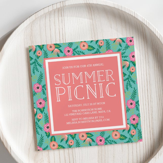 Farbenfrohe Blüten Sommer Picnic Einladung (Von Creator hochgeladen)