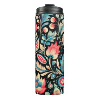 Farbenfrohe Blüten und Paisley-Muster auf Schwarz