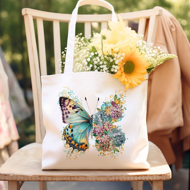 Farbenfrohe Blütenschmetterlinge Tragetasche (Carry your essentials in style with our vibrant floral butterfly tote bag. Unique, practical & chic!)