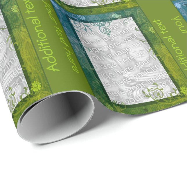 Farbenfrohe Blütenschräge Rahmen Foto Personalisie Geschenkpapier (Rolleneckpunkt)