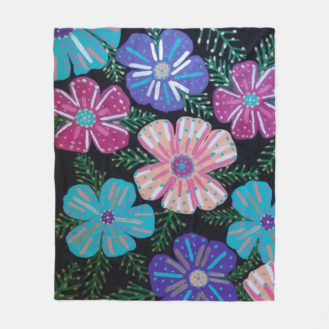 Farbenfrohe Bohemische Blüte Fleecedecke (Vorderseite)