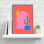 Farbenfrohe Boho Cactus Moon-Formen in Rot und Ros Poster<br><div class="desc">Farbenfrohe Boho Cactus Moon-Formen in rotem und rosa Poster</div>