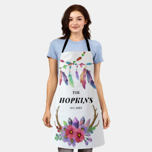 Farbenfrohe Boho Federn und Blume Custom Family Schürze