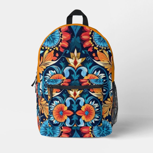 Farbenfrohe Boho Floral Elegante: Vibrant Mandala Bedruckter Rucksack (Vorderseite)