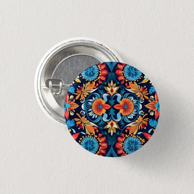 Farbenfrohe Boho Floral Elegante: Vibrant Mandala Button (Vorne & Hinten)