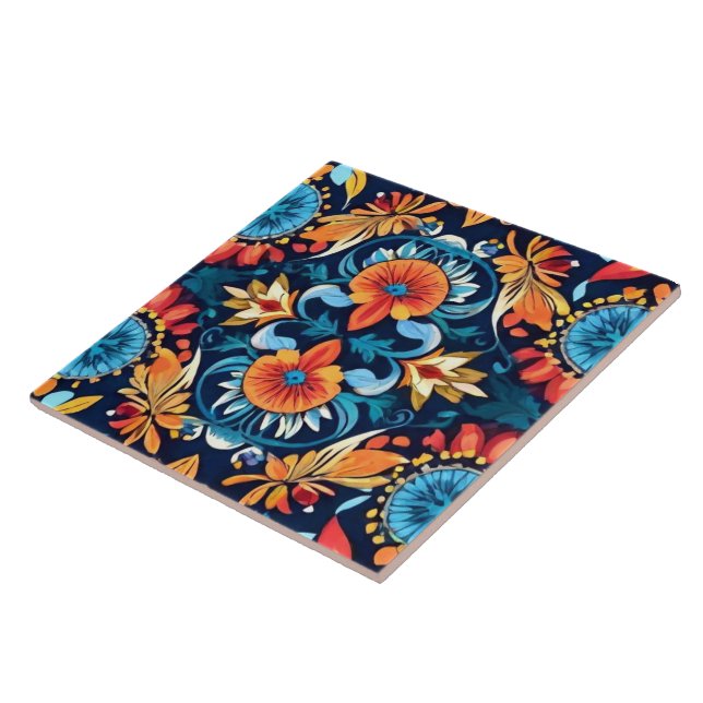 Farbenfrohe Boho Floral Elegante: Vibrant Mandala Fliese (Seite)