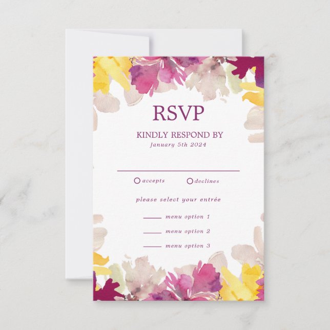 farbenfrohe Boho Floral Summer Wedding RSVP Karte (Vorderseite)