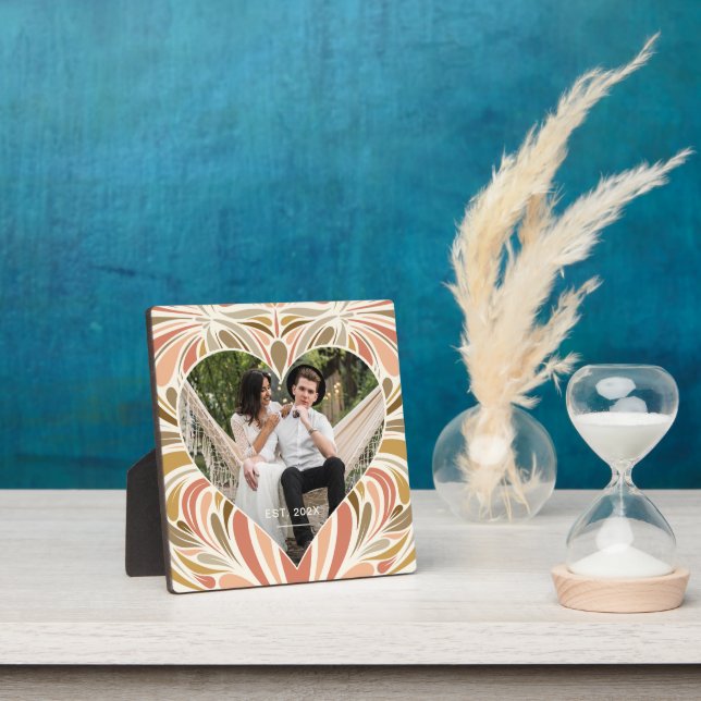 Farbenfrohe Boho Print Herz-Foto mit Jahr Fotoplatte (InSitu)