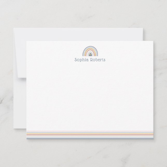 Farbenfrohe Boho Rainbow Line Kids Stationierung Mitteilungskarte (Vorderseite)